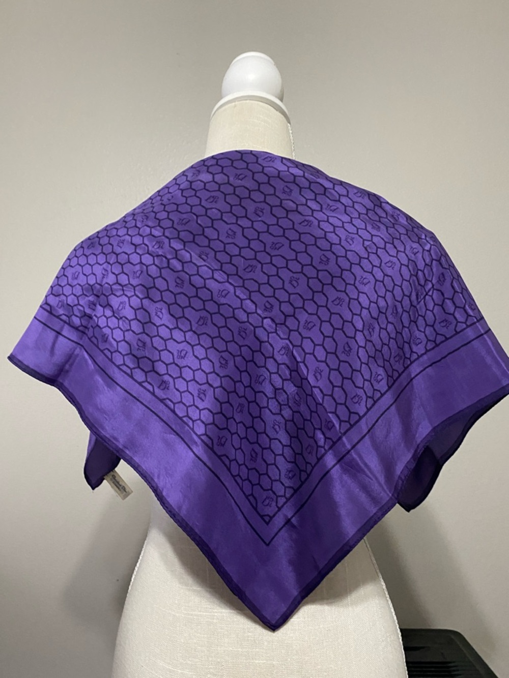 Dior Silk Scarf Vintage Purple Honeycomb Monogram Logo Square 24x24 - Picture 3 of 6